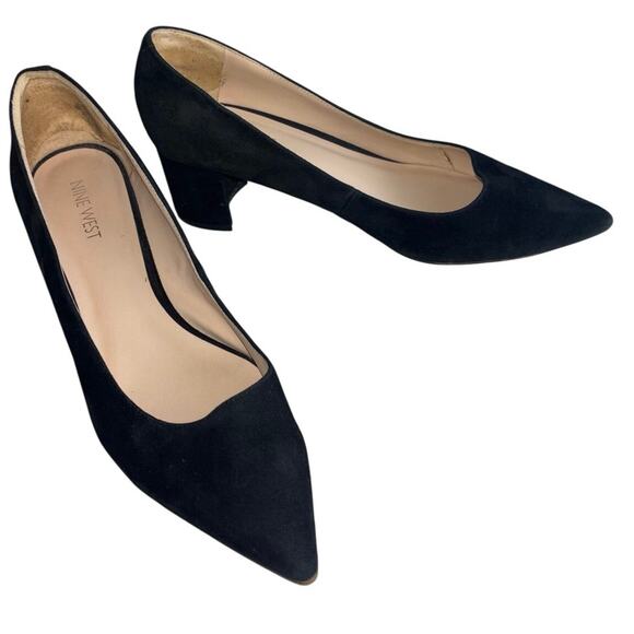 Nine West Ike Black Suede Block Heel Pumps Size 9 - Picture 2 of 10